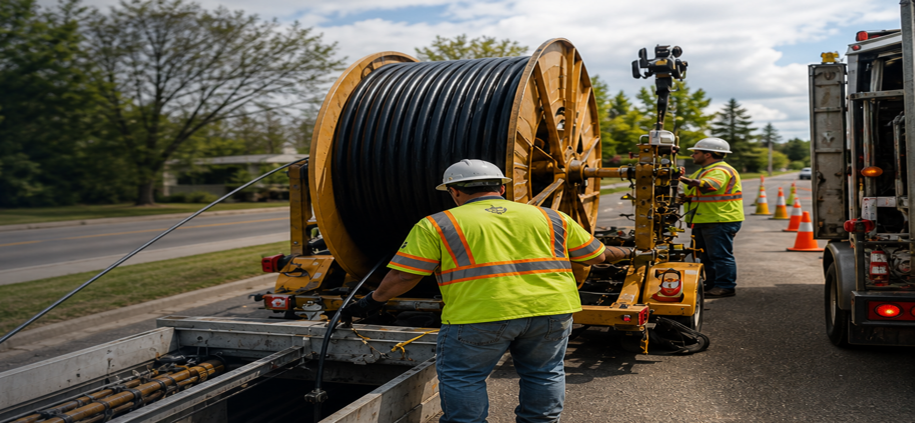 ACD fiber construction crew working beside a service vehicle